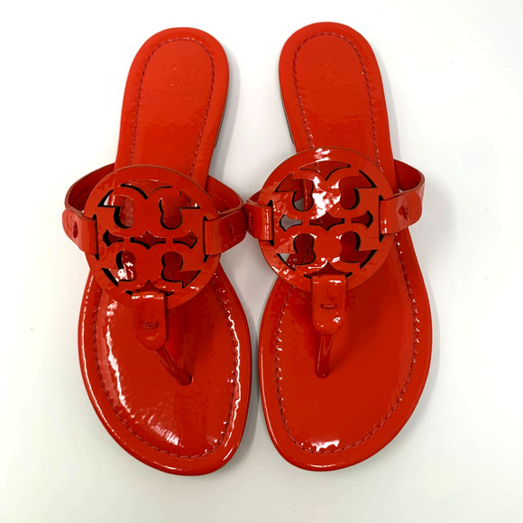 Tory Burch Shoes - Tory Burch Miller Patent Leather Thong Flat Flip Flop Sandals Berry Red Size 8M